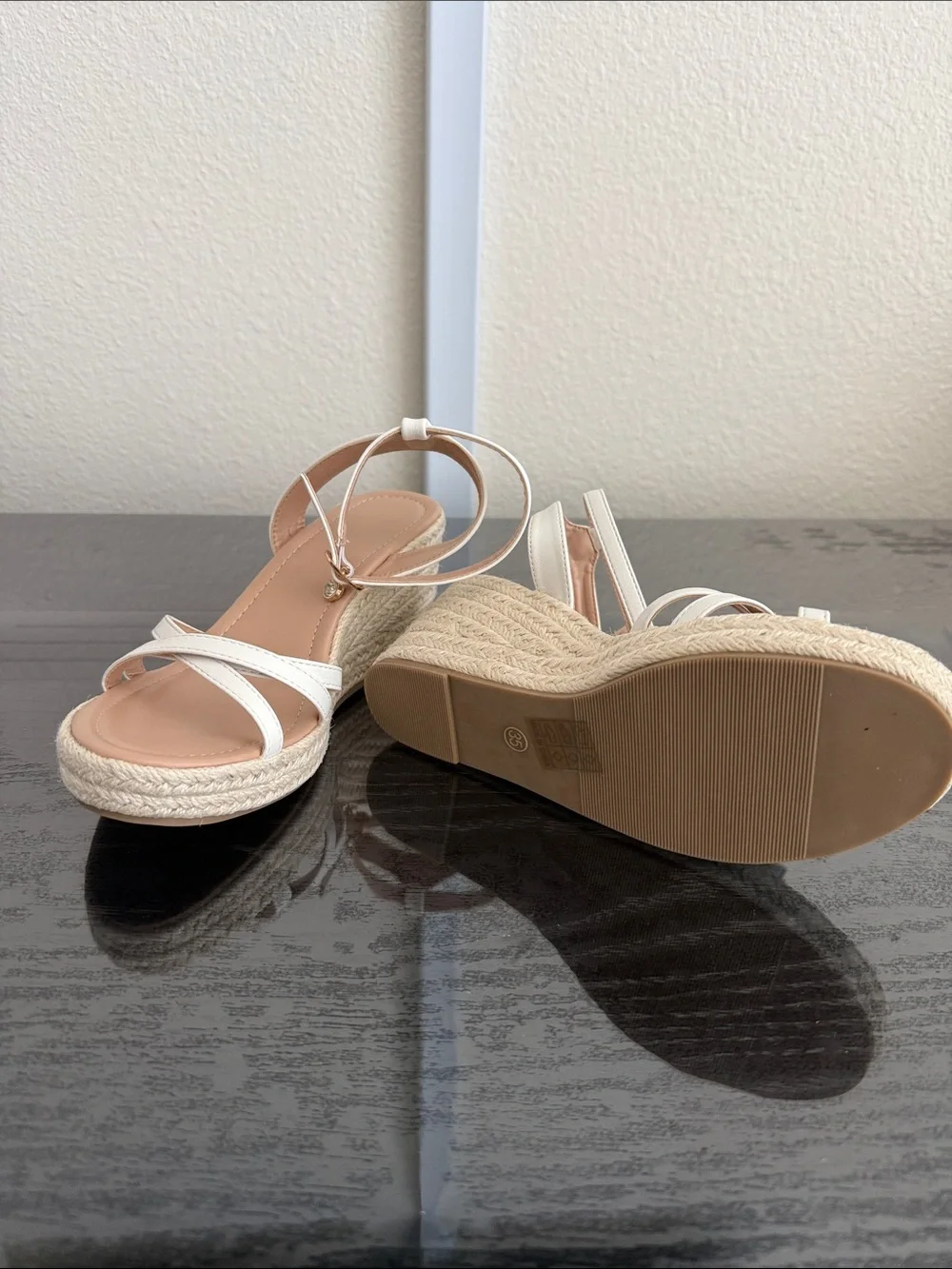 Women’s White Espadrille Wedge Sandals with Ankle Strap